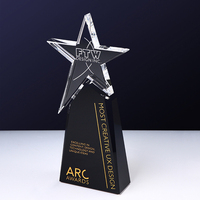 Trophée annuel de la société de verre à base noire en forme d'étoile de haute qualité personnalisé
