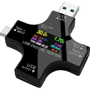 Probador USB C Medidor de potencia USB 2 en 1 Multímetro digital Probador de voltaje y corriente Banco de energía Detector de cargador de cable USB