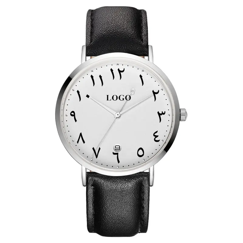 사용자 정의 브랜드 시계 도매 로고 간단한 화이트 시계 OEM 개인 상표 아랍어 숫자 손목 시계