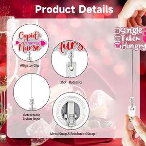 Vente en gros – Nouveauté 2026 : Porte-badges rétractables personnalisés en ABS avec cœurs roses scintillants pour la Saint-Valentin – Accessoires infirmiers à tirage facile - Product Image 3