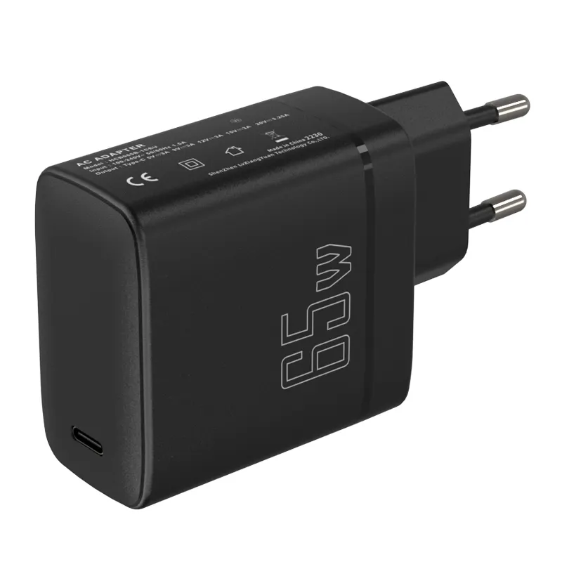 GaN 65W USB סוג C PD מטען קיר תקע ישיר שקע טעינה מהירה טלפון נייד מתאם נסיעות האיחוד האירופי CE מיני נייד OEM