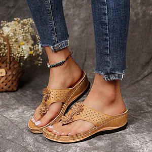 Sandales compensées <span class=keywords><strong>pour</strong></span> femmes d'été, sandales orthopédiques de qualité supérieure à bout ouvert, sandales vintage antidérapantes en cuir PU, chaussures décontractées à plateforme rétro <span class=keywords><strong>pour</strong></span> femmes - Product Image 6