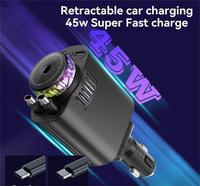 Chargeur de voiture rapide 3-en-1 45W 2026 avec adaptateur USB-C multiport rétractable 80cm, diffuseur d'arômes intégré et lumière d'ambiance Starlight