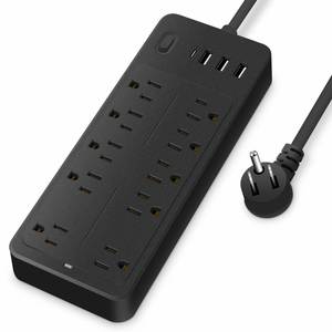 Protector contra sobretensiones Enchufe plano con 10 salidas 3 puertos USB 1 Tipo C 1250W Cable de extensión Tira de alimentación para oficina en casa - Product Image 2