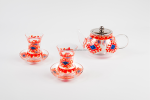 Set da Tè in Vetro Stile Turco con Motivo Tappeto Persiano, Teiera + 2 Tazze e Piattini, Vetro Senza Piombo per la <span class=keywords><strong>Cultura</strong></span> del Tè Mediorientale - Product Image 4