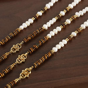 Conjunto de Joyería Elegante Estilo <span class=keywords><strong>Mirad</strong></span>, con Piedra Ojo de Tigre y Perlas de Agua Dulce, Diseño de Collar y Pulsera - Product Image 4