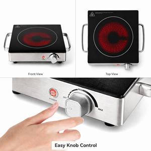 <span class=keywords><strong>Plaque</strong></span> de cuisson électrique portable infrarouge en céramique à brûleur unique, sans rayonnement, avec commande par bouton, compatible avec tous les ustensiles de cuisine - Product Image 2