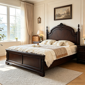 New Arrival Top Floral Carved Solid Wood Four Poster Bed No Upholstery with Carved Storage Nightstands - Product Image 3