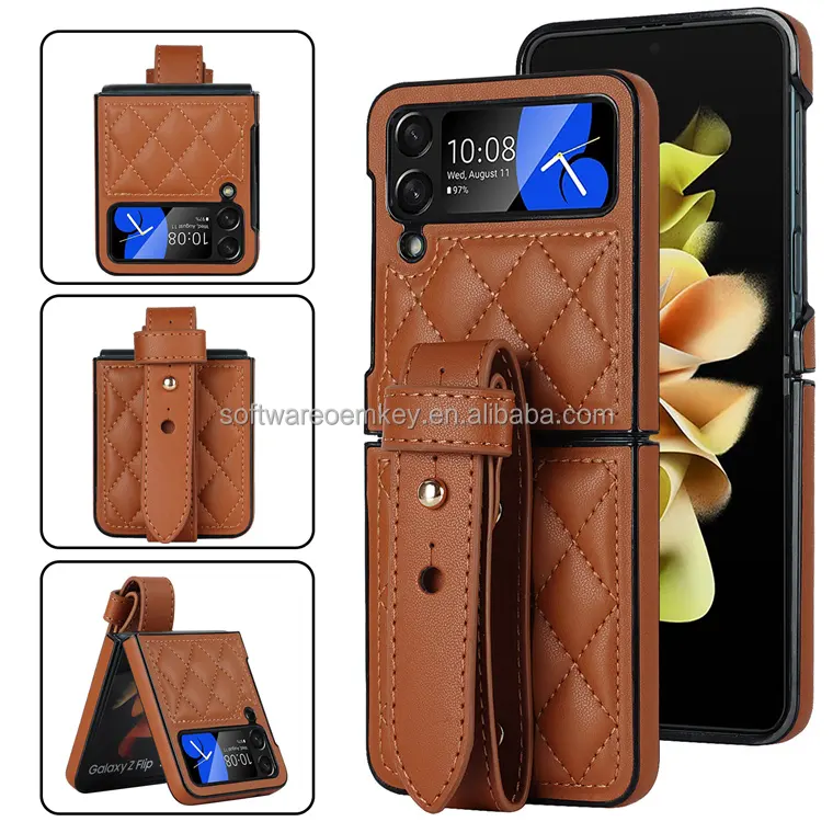 Luxury New Arrivals Wrist Strap Phone Case Full Wrap-Around Design Cover For Samsung Galaxy Z Flip 3 4