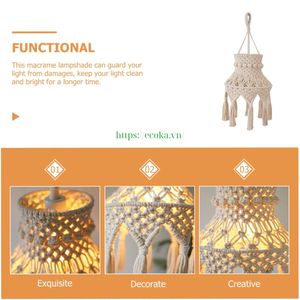 Handmade Bohemian Woven <b>Lampshade</b> Artificial Tassels Cotton Vintage Decoration Eco-Friendly from Vietnam - Product Image 4