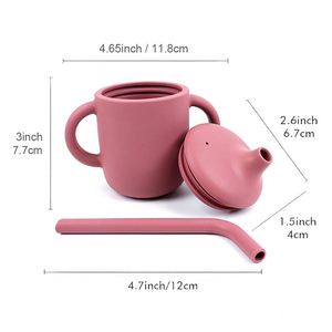 Gobelet d'apprentissage 2-en-1 en silicone sans BPA pour bébé avec pailles et compartiment à collation - Product Image 3