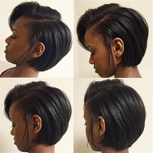 Perruques en cheveux humains péruviens abordables, coupées courtes et lisses, 8 pouces, avec closure HD transparente 5x5, sans colle, pour femmes, effet naturel bouclé - Product Image 4