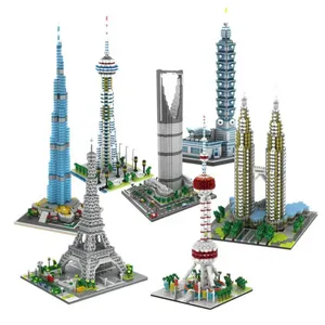 Ünlü şehir mimarisi oyuncak inşaat blokları 3D bulmacalar DIY hatıra hediye öğeleri için oyuncak elmas blokları birleştirin