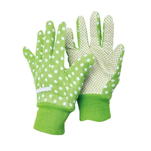 C3815 Gardening Flower Pattern Cotton Gloves with PVC Dots