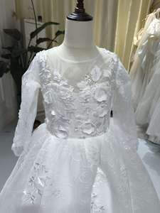 S2377N 2026 Nuovo Stile <span class=keywords><strong>Abito</strong></span> da Damigella Bianco in <span class=keywords><strong>Tulle</strong></span> Soffice a Maniche Lunghe con Fiori 3D per Compleanno e Matrimonio - Product Image 3
