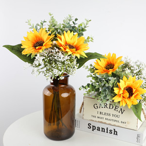 Hand-Tied <b>Artificial</b> <b>Bouquet</b> Sunflower Pingpong Chrysanthemum Eucalyptus Wedding Hand Flower Wholesale - Product Image 5