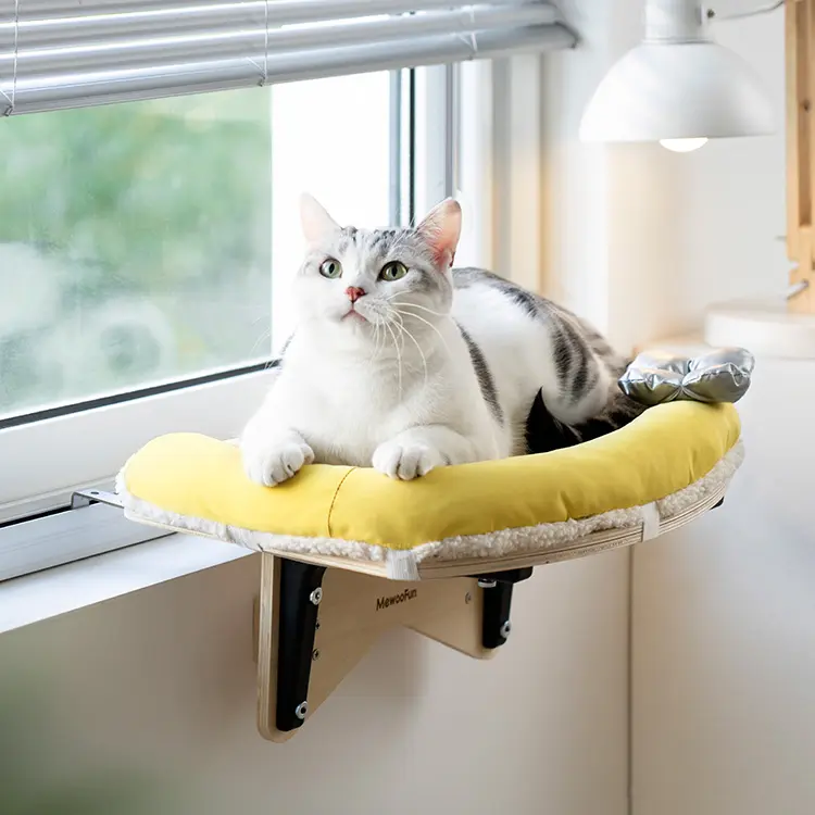 MewooFun 2023 New Design Wooden Cordless Cat Window Perch Hammock Cat Window Bed with Soft Cushion