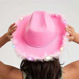 Sombrero de Vaquera Rosa Luminoso con Borde de Plumas para Fiestas y Eventos, Casual, Unisex, para Exteriores, Venta al por Mayor - Product Image 1