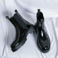 Bottes à plateforme en cuir verni vert pour hommes, design élégant, dernière production, à enfiler, pour l'hiver, formelles, avec semelle extérieure en caoutchouc, toutes saisons