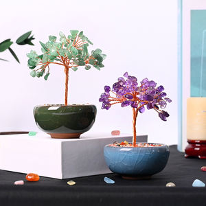 Best-Seller Alta Qualidade Natural Crystal Stone Cura Crystal Chips Árvore Com Cerâmica Bowl Base para Decoração - Product Image 3