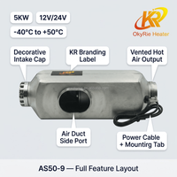 Calentador de Aire Diésel para Vehículos OkyRie AS50-9 de 5KW, Cuerpo de Aluminio, Kit Completo, 7KG de Peso Bruto, Control Remoto LCD