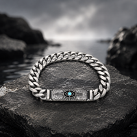 Bracelet à maillons épais en acier inoxydable oxydé antique, avec œil porte-bonheur incrusté de turquoise et fermoir boîte moulé, bijoux pour homme, tenue de motard