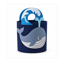 Panier de rangement pour jouets en feutre GRS RPET bleu marine à motif de vague de baleine, design personnalisé OEM, organisateur de chambre d'enfant, usine certifiée BSCI