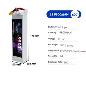 Batería de 11.1V 3s 9800MAH 60C para Dron RC, Helicóptero, Auto, Barco, con Conector T XT60 XT90 - Product Image 2