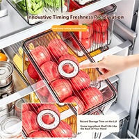 Boîte de rangement pour réfrigérateur en PET transparent, écologique et saine, avec minuterie de fraîcheur, empilable, avec poignée et plateau de drainage