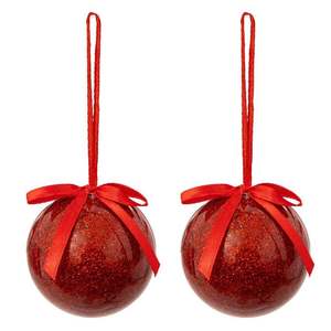 ชุดลูกบอลกระดาษกลิตเตอร์สีแดง 2 ลูก พร้อมโบว์ DIAM 6ซม. - Product Image 1