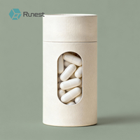 Tube d'emballage pour capsules de compléments alimentaires à base de plantes biologiques |   Boîte cylindrique en carton recyclable et compostable, logo personnalisé, pour aliments