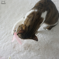 3 Paket Set Tongkat Penggoda Kucing Bergaya Peri Lucu dengan Bulu Alami dan Pita Pom Pom Mainan Interaktif untuk Kucing
