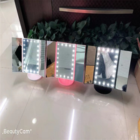 Miroir cosmétique de bureau pliable carré à LED lumineux double face rose personnalisé en alliage de zinc – Offre spéciale