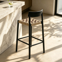 Tabourets de bar rétro en cuir et bois massif italien, sans accoudoirs, avec repose-pieds, pour îlot de cuisine, comptoir, bar à domicile, café, hôtel