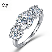 Bague de Fiançailles et de Promesse Solitaire en Argent Sterling S925 avec Trois Pierres de Moissanite Rondes de 4,2 CTW, Sertie à Griffes, pour Femme