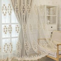 Élégants Rideaux Double Voilage Brodés de Fleurs 3D Style Européen avec Cantonnière pour Salon et Chambre Beige 51x96 Pouces