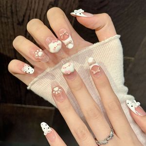 <span class=keywords><strong>Uñas</strong></span> Postizas Estereoscópicas de Dibujos Animados [Pink Cloud Claw] con Diseño de Nubes Rosadas, Piezas de Manicura con Lazo y Puntos - Product Image 6