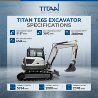 Nouvelle conception, mini-excavatrice chinoise de 6 tonnes, fabricant TE65, excavatrice sur chenilles de 6,6 tonnes, homologuée CE EPA, Yanmar Euro 5