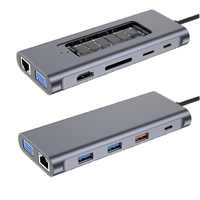 HDTV VGA USB-A 3.2 USB-A, Hub Usb tipe-c RJ45 SD TF M2 11 in 1