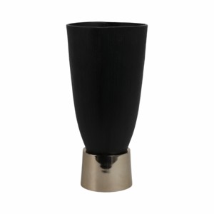 Vaso Decorativo Moderno Nero con Design Scanalato, Base in Metallo, Misura Piccola per Soggiorno, Bagno, Cucina, Bancone, Arredamento Casa - Product Image 1