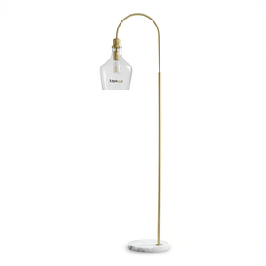 Lampadaire Arqué avec Base en Marbre, Abat-jour en Verre, Lumière LED, Design Minimaliste, Grande Taille, Commande par Interrupteur - Product Image 1