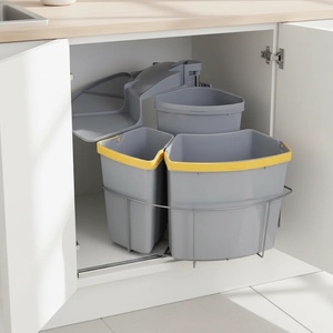 Poubelle à 3 compartiments séparés en plastique, en forme d'éventail, avec couvercles, pour évier de cuisine et rangement sous armoire - Product Image 1