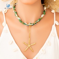 Collar con Colgante de Estrella de Mar en Acero Inoxidable Chapado en Oro de 18K SUMMLY, Cadena de Cinta Tejida, Joyería Boho de Playa para Mujer, Regalo para Vacaciones