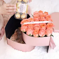 Romantische herzförmige Doppels chicht Rose Flower Pink Karton Band Papier Geschenk boxen Verpackung mit PVC-Fenster