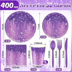 Purple Glitter Diamond Paper <b>Plates</b> Cups Napkins Cutlery Set Wedding Birthday Party Supplies <b>Disposable</b> Tableware Kit - Product Image 2
