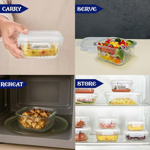 Boîte à lunch en verre écologique avec couvercle verrouillable, compatible vapeur et multifonction, option logo et couleur personnalisés, design classique pour cadeaux - Product Image 3