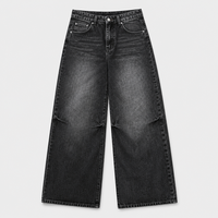 Jeans Baggy Noirs Grande Taille pour Femmes, Coupe Extra Large, en Denim Délavé, Taille US, Vente en Gros OEM ODM