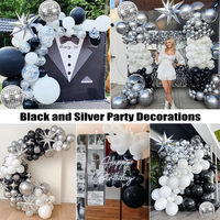 Kit d'arche de ballons rétro disco noir argenté métallique, ballons confettis étoiles, décorations de fête pour adultes en boîte de nuit