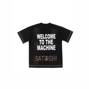 SATOSHI NAKAMOTO Nouvelle Collection Printemps T-shirt en Coton Imprimé Délavé Effet Vieilli avec Cordon de Serrage Rayé Coupe Ample Style Streetwear - Product Image 4