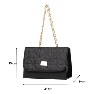 Sac fourre-tout matelassé noir pour femme Fana Melina avec bandoulière chaîne dorée, sac à main décontracté pour usage quotidien - Product Image 3